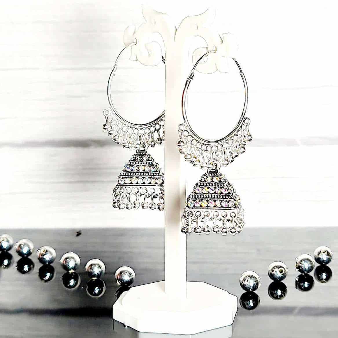 Silver Sparkle Jhumki - Saajha Fashion
