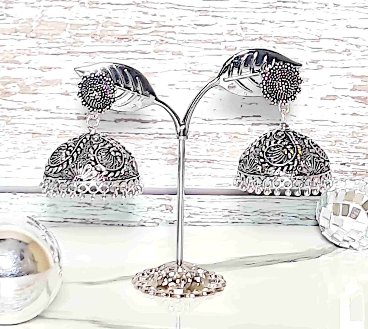 Silver Oxidized Jhumka - Saajha Fashion