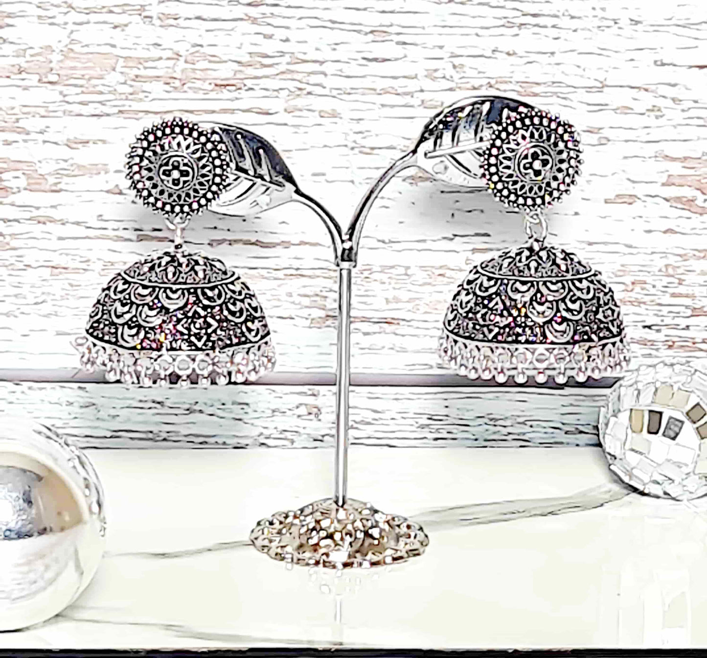 Silver Oxidized Jhumka - Saajha Fashion