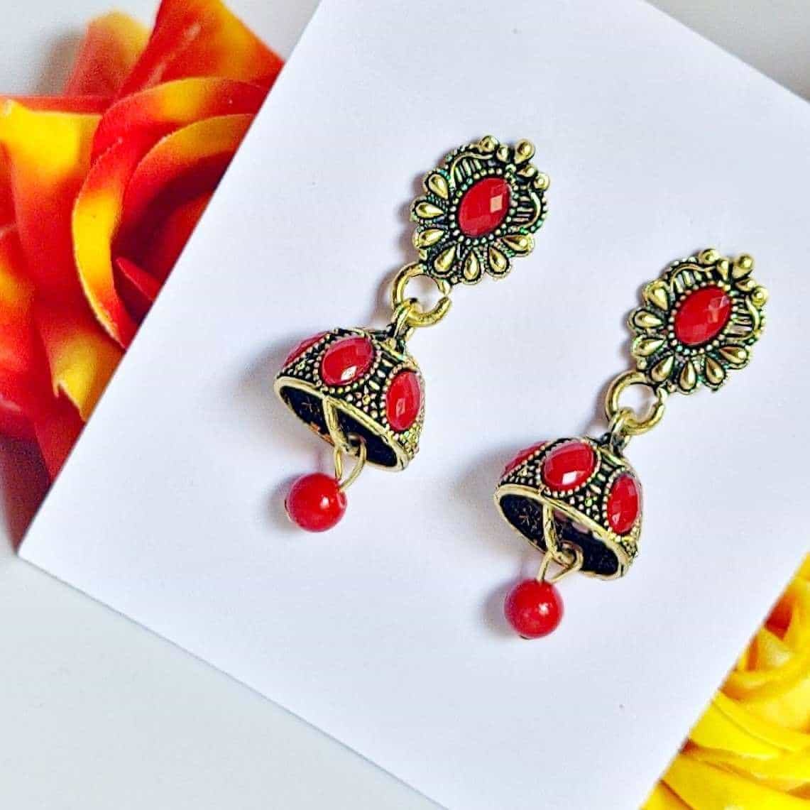 Red Gilded Trinket Earring - Saajha Fashion