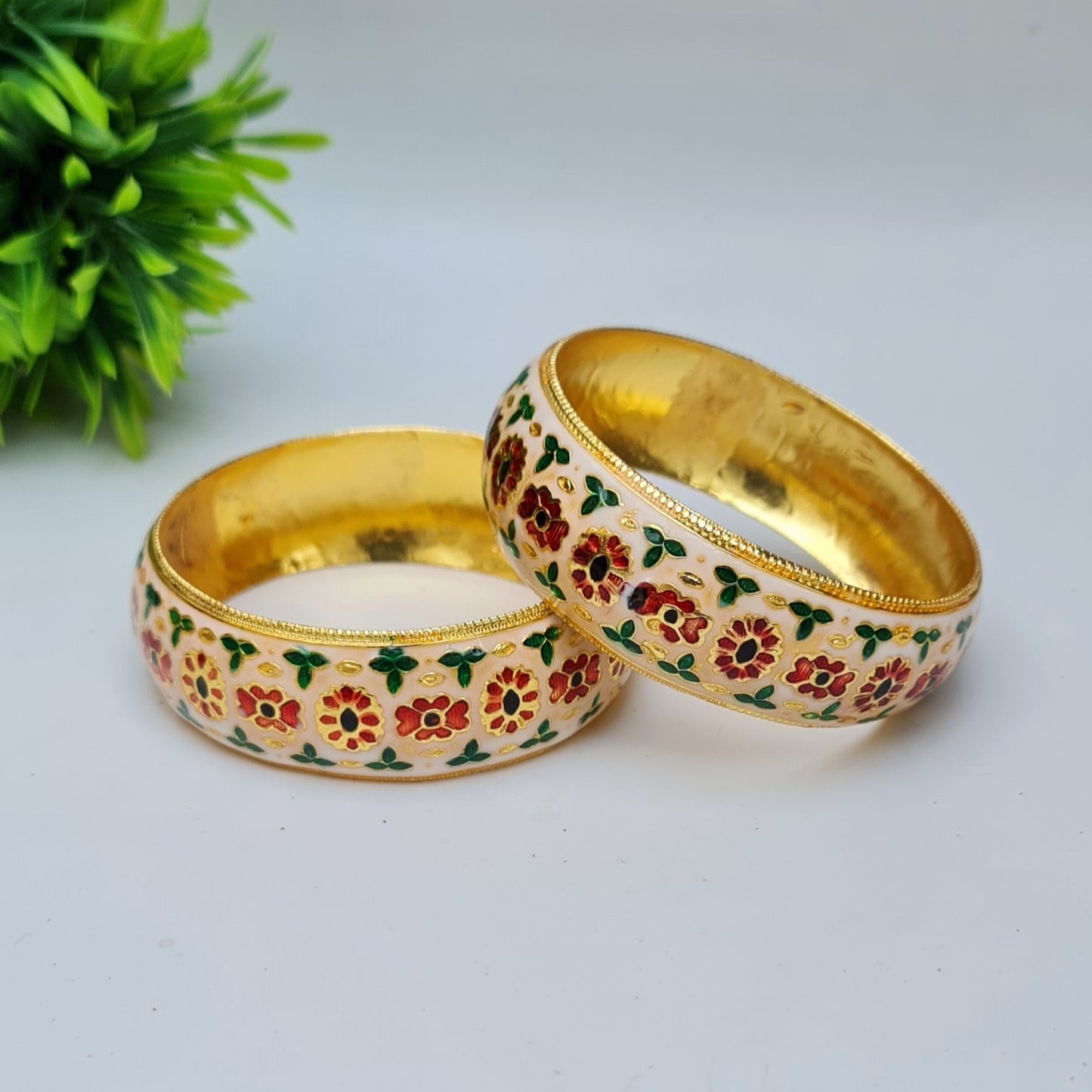 Creme Floral Bangles