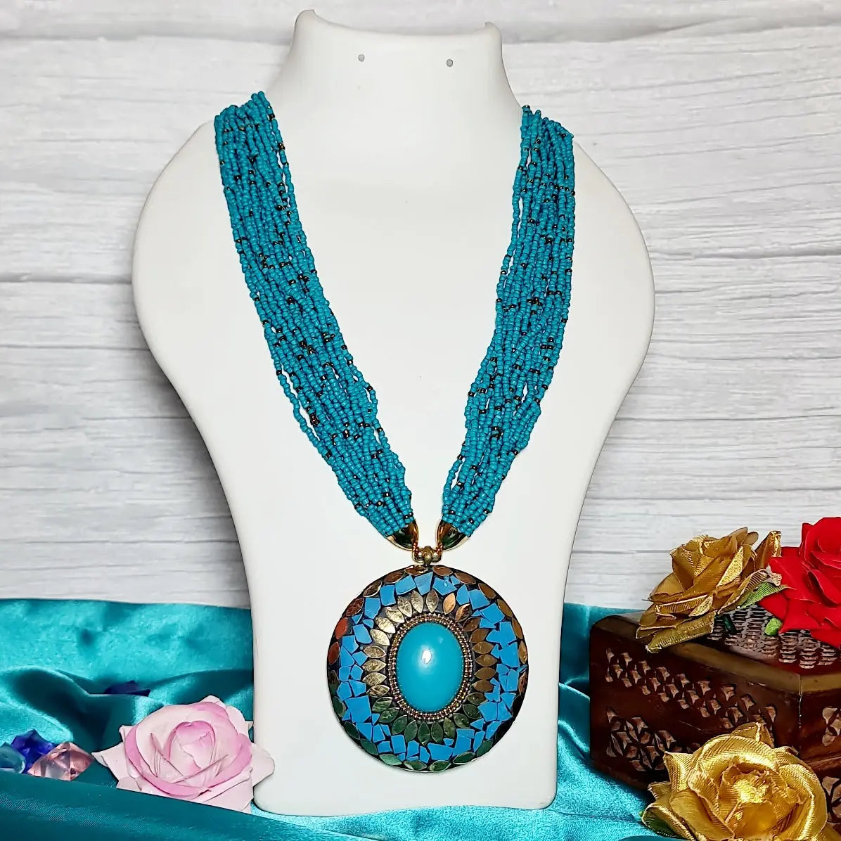 Blue Beaded Neck Chain - Saajha Fashion