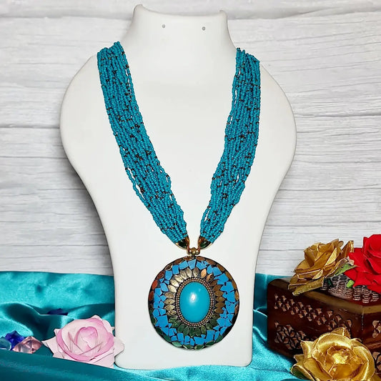 Blue Beaded Neck Chain - Saajha Fashion
