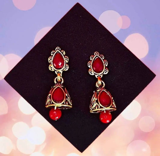 Red Gilded Trinket Earring - Saajha Fashion