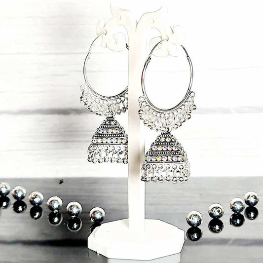 Silver Sparkle Jhumki - Saajha Fashion