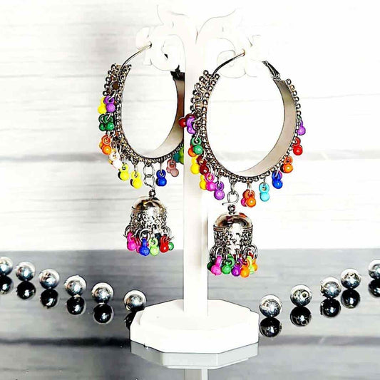 Color Beaded Hoops Earrings - Saajha Fashion