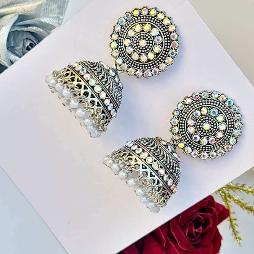 Silver Sparkle Jhumki - Saajha Fashion