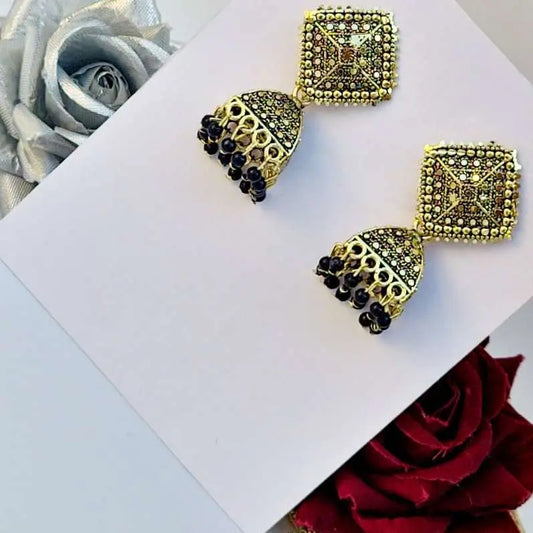 Noir Beaded Jhumki - Saajha Fashion