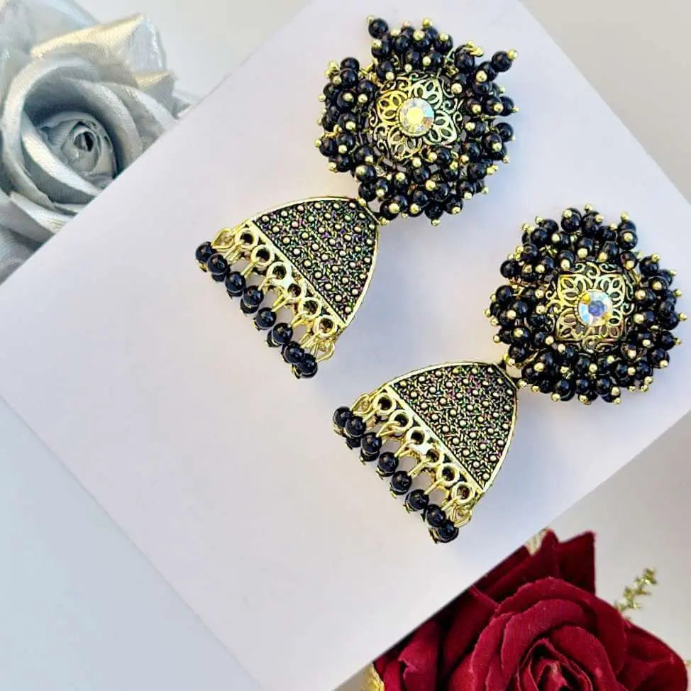 Noir Beaded Jhumki - Saajha Fashion