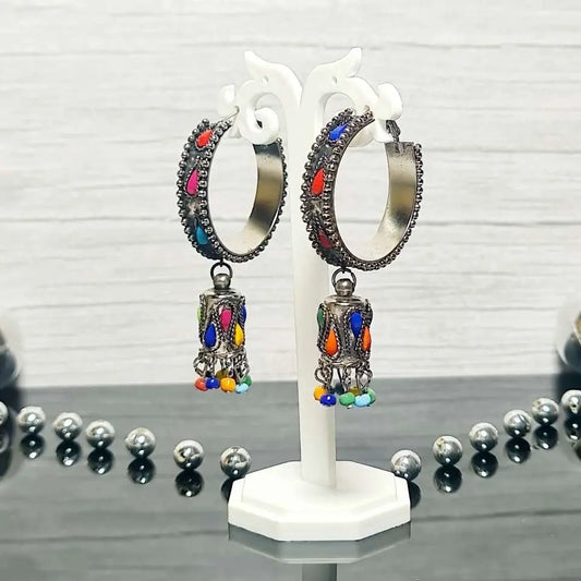 Color Beaded Hoops Earrings - Saajha Fashion
