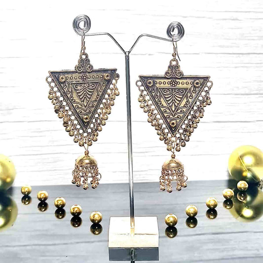 Gold Plated Triangle Shape Dangler Earring - Saajha Fashion