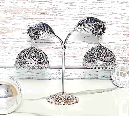 Silver Oxidized Jhumka - Saajha Fashion