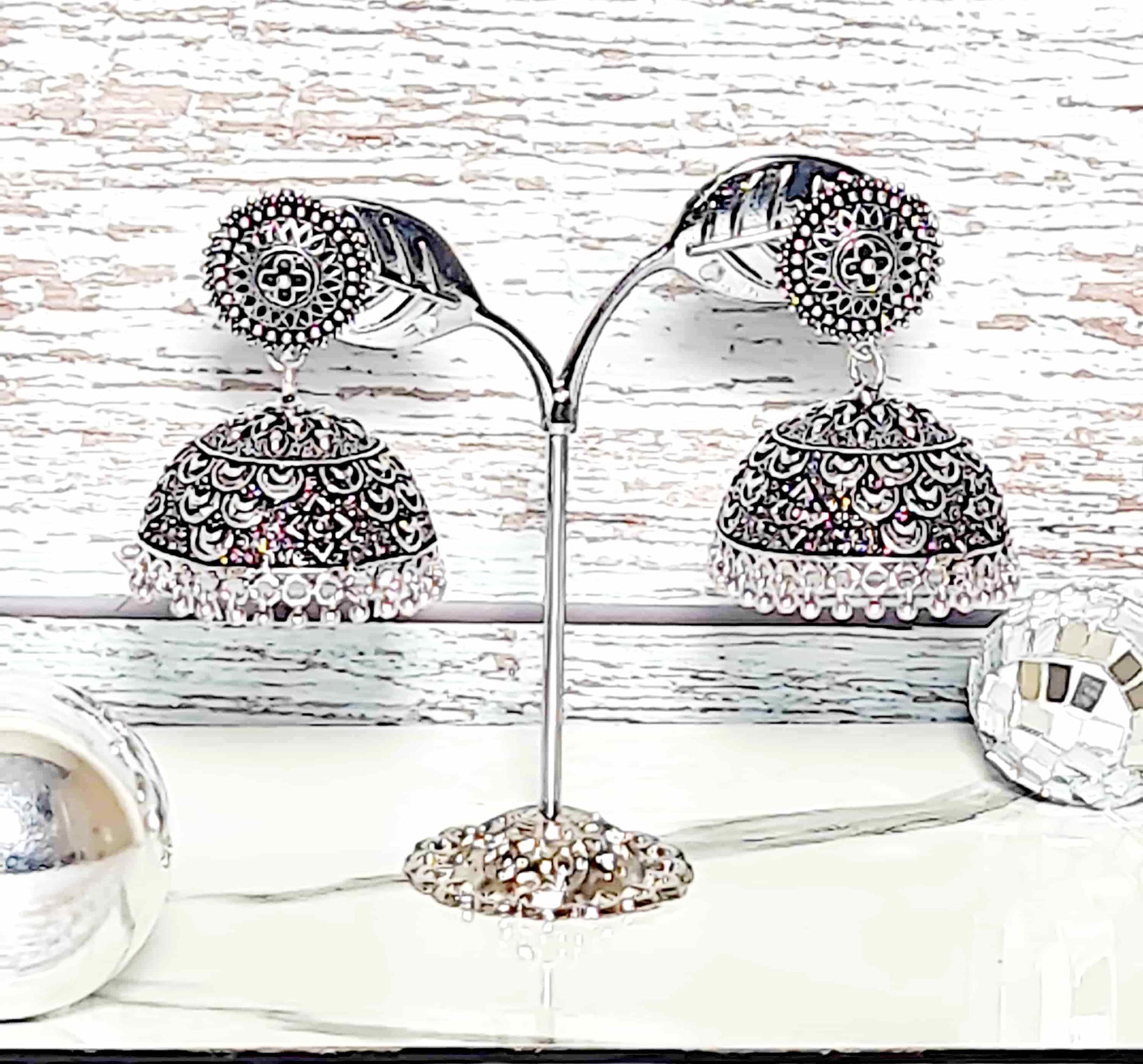 Silver Oxidized Jhumka - Saajha Fashion