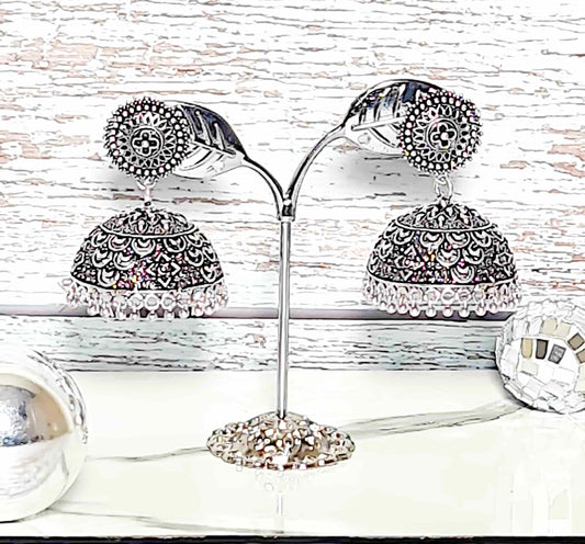 Silver Oxidized Jhumka - Saajha Fashion