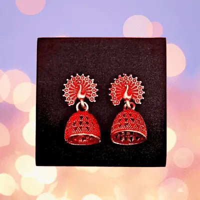 Red Peacock Dangler Earring - Saajha Fashion