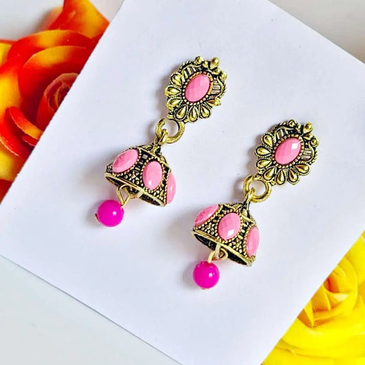Pink Gilded Trinket Earring - Saajha Fashion