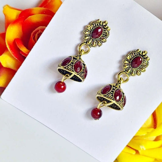 Maroon  Gilded Trinket Earring - Saajha Fashion