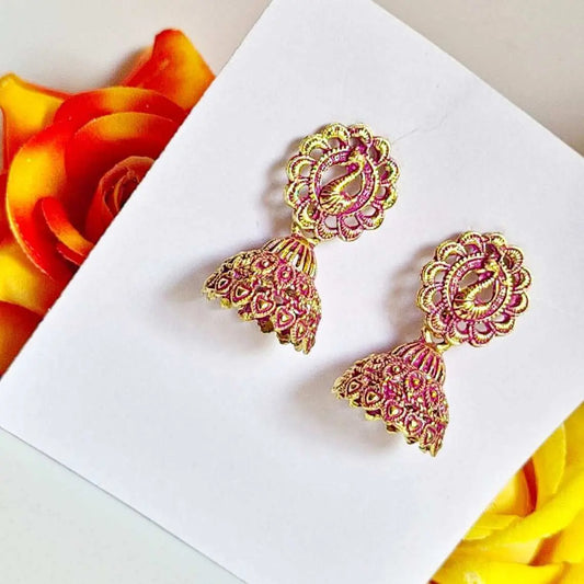 Red Peacock Dangler Earring - Saajha Fashion